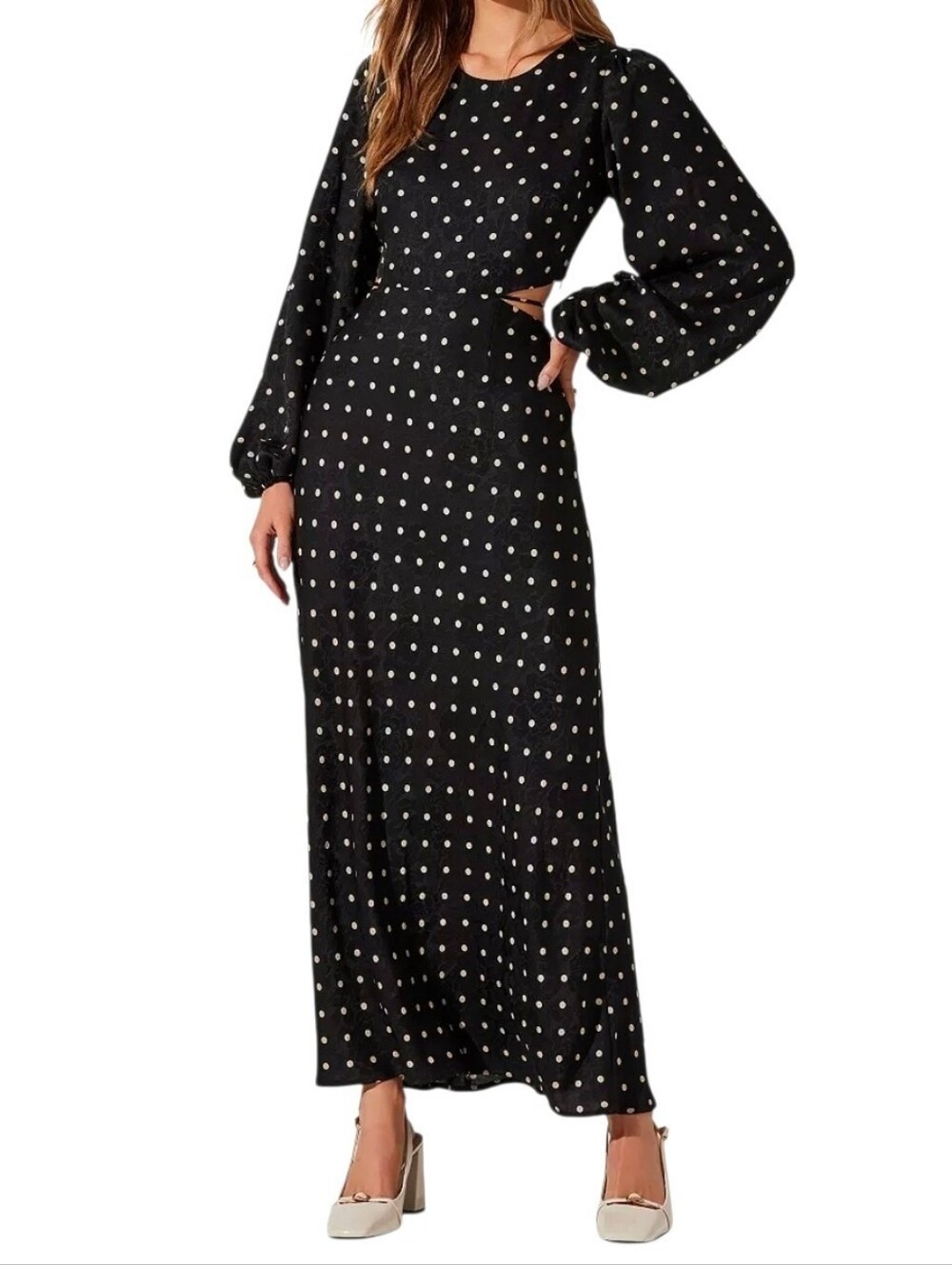 ASTR the Label Women's Quinn Polka-Dot Cutout Maxi Dress Size Meduim - Picture 3 of 16